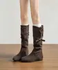 Botas Altas Plegadas Apiladas de Terciopelo con Aumento de Altura Interno para Mujer, Mismo Estilo que en ins, Botas Altas Versátiles de Dos Vías, Estilo Elegante, Botas de Moda