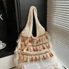 Bolso de Punto Estilo Étnico Transfronterizo para Mujer, Gran Capacidad, Nuevo 2026 Otoño e Invierno Versátil con Borlas para Hombro, Bolso Tote de Estudiante