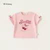 Bangxuan Huzhou Zhili Roupa Infantil Meninas Manga Curta Rosa Roupa Doce de Menina com Laço Camiseta Infantil Estilosa
