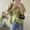 Traje de Verano para Mujer 2026 Nuevo Diseño con Sentido de Nicho Camisa Cuadrada + Falda Elástica de Cintura Alta Conjunto de Dos Piezas