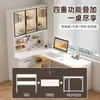 Escritorio de esquina para computadora de madera maciza para dormitorio, escritorio de escritorio de uso doméstico con estantería integrada, escritorio de juegos para dos personas, escritorio de esquina para oficina