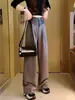 Pantalones Largos Casuales para Mujer 2026 Verano Gama Alta Bloques de Color Holgados Versátiles de Cintura Alta Rectos Grises de Pierna Ancha
