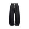 Jeans Anchos Rectos Simples Retro Sueltos para Hombre Rumeng 2025 Primavera y Otoño con Diseño de Botón Perezoso Pantalones Largos de Pareja