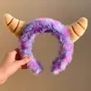 Linda Peluche Morado de Pequeño Monstruo Diadema para el Cabello Diadema para Mujeres Lavarse la Cara Aplicarse Mascarilla Maquillaje Diadema Especial para el Cabello Accesorios para la Cabeza Otoño e Invierno