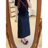 Falda midi de lunares de acetato retro estilo francés para mujer, nueva colección verano 2025, de cintura alta, con abertura, diseño acampanado adelgazante y mangas largas