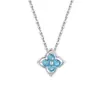 Collar de Plata de Ley S925 con Nueva Aguamarina Estilo Francés Doble Uso Trébol de Cuatro Hojas para Mujer, Cadena para Clavícula de Lujo Ligero de Nicho de Gama Alta