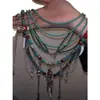 Collar de Cuentas Estilo Chino, Accesorios Hanfu, Cadena para Suéter de Borla de Mariposa de Doble Capa Estilo Nacional, Cadena Exagerada de Clavícula de Lujo Ligero