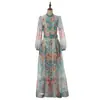 Vestido Largo con Cuello Alto Estampado de Pájaros Florales Retro, Cierre de Botones, Vestido Romántico, Vestido de Manga Larga para Mujer