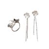 Estilo Elegante Minimalista Temperamento Fresco Quatro Flores Design Chinês Brincos de Borla Floral Agulha de Prata S925 Anel para Mulheres