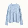 Suéter de Cashmere Liso Novo para Outono e Inverno Feminino, Blusa de Tricô Grossa com Gola Redonda, Tricô Grosso em Ponto Trançado Estilo Preguiçoso, Quente