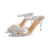 Lindos por si só~! Sapatos de Salto Alto Apontados com Strass Sexy para Mulheres, Alça Transparente de Uso Duplo com Salto Fino e Detalhes de Cristal
