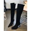 Botas Altas Reversibles de Punta Aguda con Tacón Alto para Mujer, Nuevo Modelo 2026, Tacón de Aguja de Gamuza, Cierre Lateral, Botas Ceñidas por Encima de la Rodilla