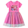 Vestido de Princesa Infantil Estilo Coreano com Estrelas Arco-Íris, Saia Tutu de Tule, Vestido Versátil de Manga Curta e Manga Longa para Meninas
