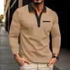 Sitio web independiente transfronterizo tops de manga larga para hombre otoño e invierno, polos con cuello estilo europeo y americano, camisetas de moda para hombre con bloques de color
