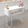 Mesa de manicura estilo crema, juego individual de vidrio estilo japonés blanco, estación de manicura simple de lujo ligero con almacenamiento y diseño plegable