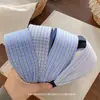 Aro de Pelo de Rayas Azules a Cuadros Versión Ancha Estilo Ins de Corea del Sur Diadema Dulce de Moda Botón de Presión para el Cabello Tocado Accesorios para el Cabello