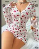 Roupa de casa feminina transfronteiriça, pijama casual estampado de peça única slim fit europeu e americano, conjunto de pijama feminino que pode ser usado fora, plus size