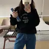 Sudadera con estampado de letras estilo coreano para mujer, forrada de polar y engrosada, chaqueta superior casual holgada de gran tamaño para primavera