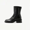 Botas Curtas Retro com Zíper nas Costas Outono/Inverno 2026 para Mulheres Versátil Salto Bloco Alargador Afinando Bico Redondo Simples Chelsea Cano Médio