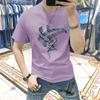 Camiseta de Hombre Manga Corta Algodón Puro Moda Nacional Estampado Denim Ajustada Versátil Ropa Moda Hombre Top de Media Manga Camiseta