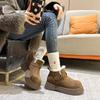 Birkenstocks Sapatos Femininos Forrados de Lã Botas de Neve Espessadas 2024 Inverno Novos Botas de Cano Baixo Retro Couro Fosco Sapatos de Algodão Quente