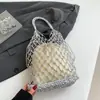 2026 Bolso de Malla Tejida Retro Nuevo Bolso de Hombro para Mujer Bolso Tejido de Paja Red de Pesca Hueca Bolso de Playa Bolso de Mano