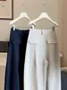 Artículos Europeos de Alta Gama 2026 Nuevo Estilo Adelgazante Versátil de Cintura Alta Casual Holgado Pierna Ancha Recto Pantalones de Traje Grises para Mujer 6751