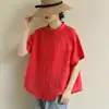 Camisa de Algodón y Lino Artística Retro de Lunares para Mujer, Manga Corta, Verano 2021, Corte Holgado, Tallas Grandes, Top Estilo Mori