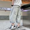 Meninos verão pintado jeans shorts verão 2024 novas crianças cinco pontos calças grandes crianças soltas plutton calças bonitas