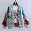 Abrigo Suéter Jacquard Estilo Japonés de Dibujos Animados para Mujer, Nueva Moda Otoño e Invierno, Estilo Perezoso, Corte Holgado, Cárdigan de Punto Versátil