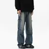 Jeans de Trabajo con Bolsillo Grande Estilo High Street Americano para Hombre, Marca de Tendencia Primavera y Otoño Pantalones Casuales Sueltos Anchos Paracaidistas