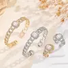 Pulsera Abierta Estilo Cadena de Comercio Exterior con Piedra Principal de Circonita Cuadrada, Anillo Dorado y Plateado, Modelo de Suministro de Exportación, Suministro Directo del Fabricante, Venta al por Mayor