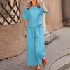 Conjunto de Pantalones Anchos de Manga Corta de Color Sólido Holgado Estilo Nuevo 2026 para Mujer, Conjunto Casual de Dos Piezas de Moda para Verano, Transfronterizo, que Disimula el Vientre