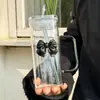 Vaso de Agua Cuadrado Transparente Sencillo con Asa de Lazo, Vaso con Popote de Vidrio, Taza de Vidrio Resistente a Altas Temperaturas para Café y Leche, Vaso de Vidrio