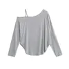 Top Sexy Dulce y Picante Estilo Hombros Descubiertos con Tirantes Manga Larga 2025 Otoño Nuevo Asimétrico Curvo Protección Solar Blusa Camiseta