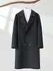 Abrigo de cachemira de doble cara para hombre para invierno, cuello de solapa, de longitud media, cruzado, hombros caídos, gabardina de lana holgada