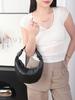 Bolso Bandolera de Piel de Vacuno de Primera Capa para Mujer Cuerno Combinable Albóndigas Concha Bolso de Moda Bolso de Mano Clásico Cuero Genuino Suave