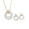 Conjunto de Colar e Brincos de Zircônia Light Luxury para Mulheres Estilo Europeu e Americano Pingente de Anel Duplo Full Diamond Corrente para Clavícula Moda Versátil Acessórios para Noiva