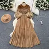 Vestido Puff con Mangas Abullonadas Estilo Palacio para Mujer, Diseño Otoñal con Borlas, Estilo Maduro y Elegante, Falda Larga con Dobladillo Amplio