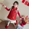 Vestido Cheongsam Novo Estilo Chinês para Meninas Roupa de Inverno 2025 Novo Estilo Nacional Vestido Infantil Conjunto de Roupa para Cumprimento de Ano Novo de Bebê