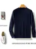 Suéter Masculino Gola Redonda 100% Lã Outono e Inverno Casual de Negócios Malha Fina de Alta Contagem Anti-Amassar Masculino Slim Fit