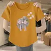 Transfronterizo Nuevo Estilo Chino Tendencia Nacional Nuevo Estilo Corto Verano Manga Corta Camiseta de Manga Corta Mujer Ajustado Cuello Redondo Irregular Top Mujer
