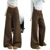 Jeans Melard Color Café Estrechos Pierna Ancha para Mujer Estilo Nuevo Color Café Americanos de Cintura Alta Sueltos Rectos