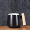 Taza de cerámica nórdica simple 1314 con mango de madera y tapa, cuchara, taza de agua para oficina, taza de café, regalo de actividad, impresión