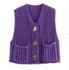 Colete de Tricô para Comércio Exterior Europeu e Americano Design de Ponto Grosso Feminino Senso de Design Botão Grande Elegante Casual Cor Sólida Bolso Colete Suéter