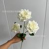 Flor falsa de rosa diamante de tres cabezas estilo europeo, mesa de boda, rosa champán, pequeña rosa rizada de simulación, ramo