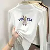 Camiseta básica de cuello alto a media altura para niña de dibujos animados, nuevo estilo primavera/otoño/invierno, top de manga larga con forro polar para niños de talla mediana y grande