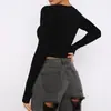 Comercio exterior, transfronterizo, Amazon, ropa de mujer europea y americana, corta, ajustada, cuello redondo, manga larga, top interior de moda, directo de fábrica