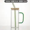 Nuevo vaso de agua cuadrado simple de vidrio de borosilicato de aspecto elegante, taza para el desayuno con leche con asa, vaso de agua con popote