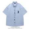 Camisa Polo Bordada Estilo Retrô Japonês com Filhote para Homens e Mulheres, Verão Solta Tendência Estilo College Versátil